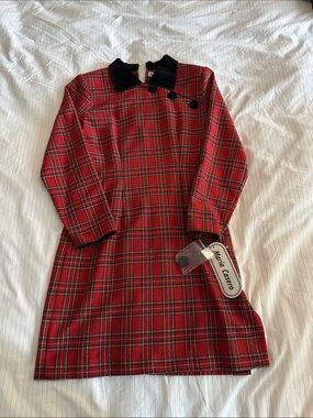 Vintage Maria Casero Plaid Dress Velvet Collar Women's 8P Holiday Dark Academia